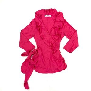 ORCHID LILY Flounce Wrap Cardigan in Hot Fuchsia